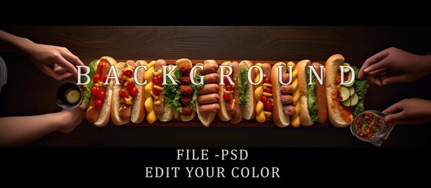 PSD hot-dogi są pięknie podawane na stole.