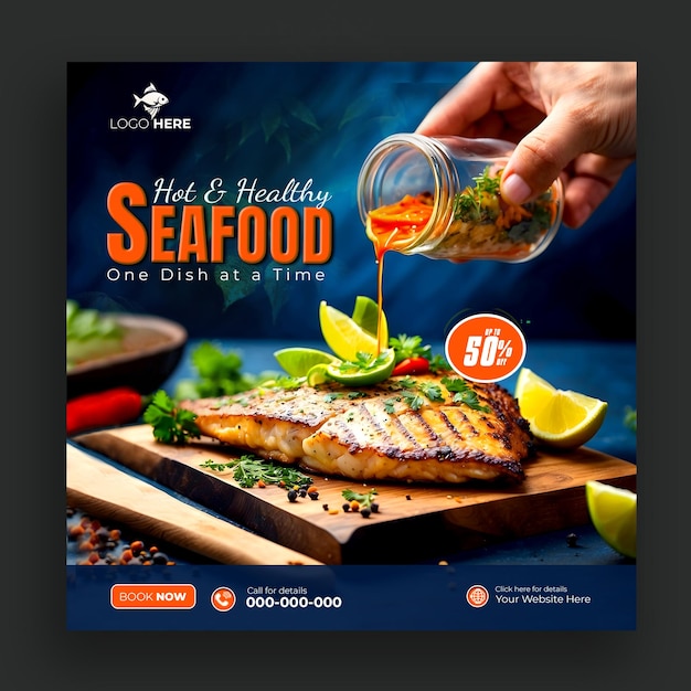 PSD hot amp sano delizioso pesce di mare fresco banner per i social media post ai generato.