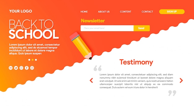 PSD hot landing page back to school with pencil and waves