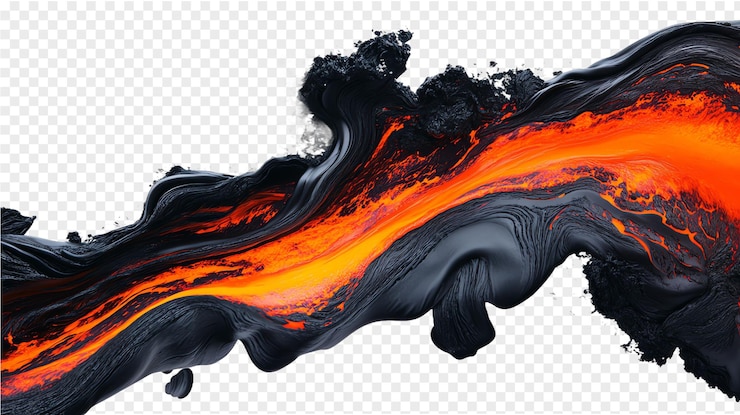 PSD hot lava flowing surface isolated on a transparent background