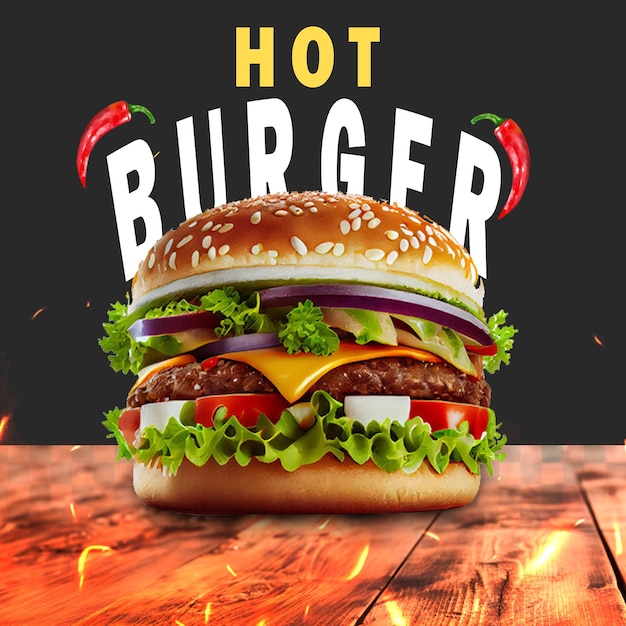 PSD hot and spicy burger social media template