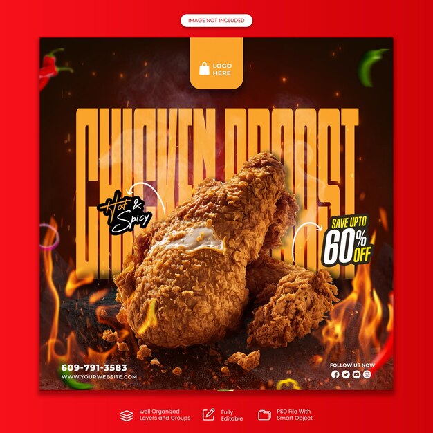 PSD hot spicy chicken borast tasty creative social media post psd