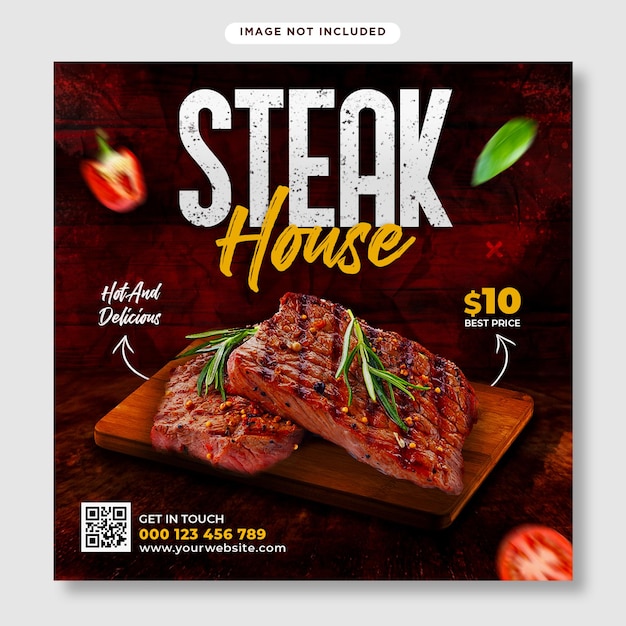 Hot steak flyer en instagram-postsjabloon