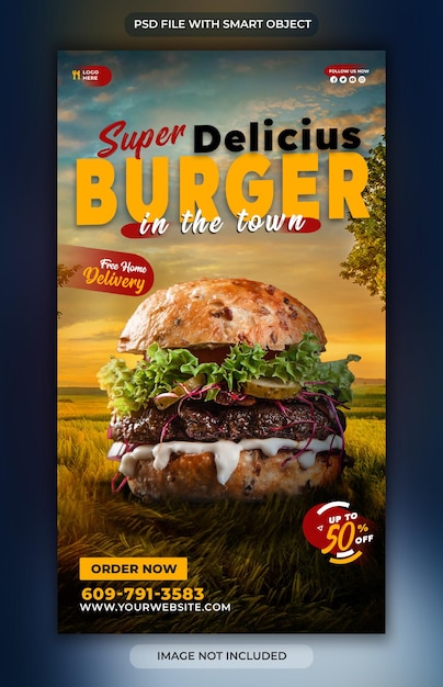 PSD hot sunset burger modello di storia per instagram