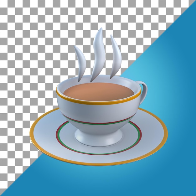 PSD hot tea cup with saucer 3d icon