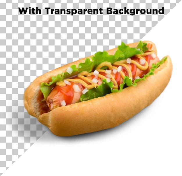 Hotdog met verschillende toppings heerlijk op doorzichtige achtergrond PSD