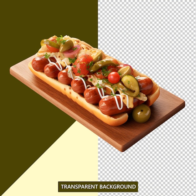 A hotdog sandwich with a lot of toppings on it