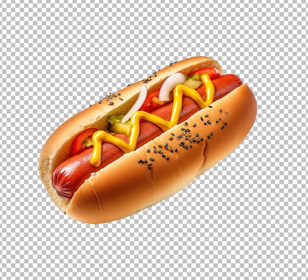 PSD hotdog z dużą kiełbasą i świeżym pomidorem na białym tle