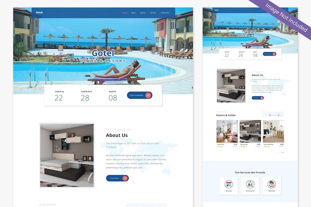 Tema psd dell'interfaccia utente del sito web di prenotazione di hotel