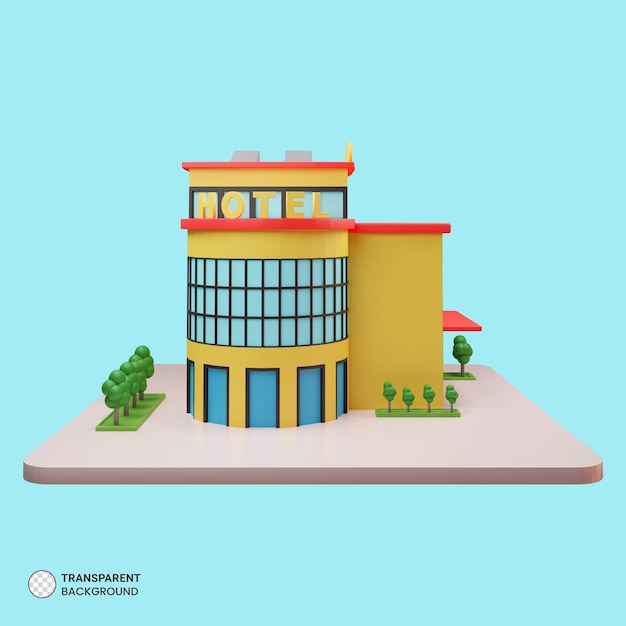 PSD l'icona 3d dell'edificio dell'hotel ha isolato l'illustrazione 3d del rendering