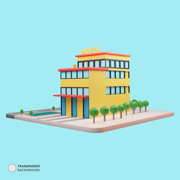 PSD l'icona 3d dell'edificio dell'hotel ha isolato l'illustrazione 3d del rendering