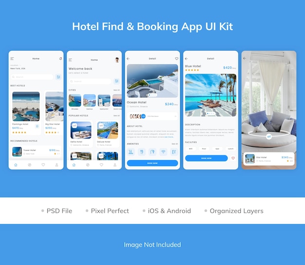 Пользовательский интерфейс приложения hotel find amp booking