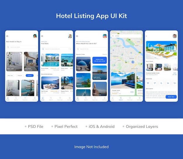 Hotel listing app ui kit pack