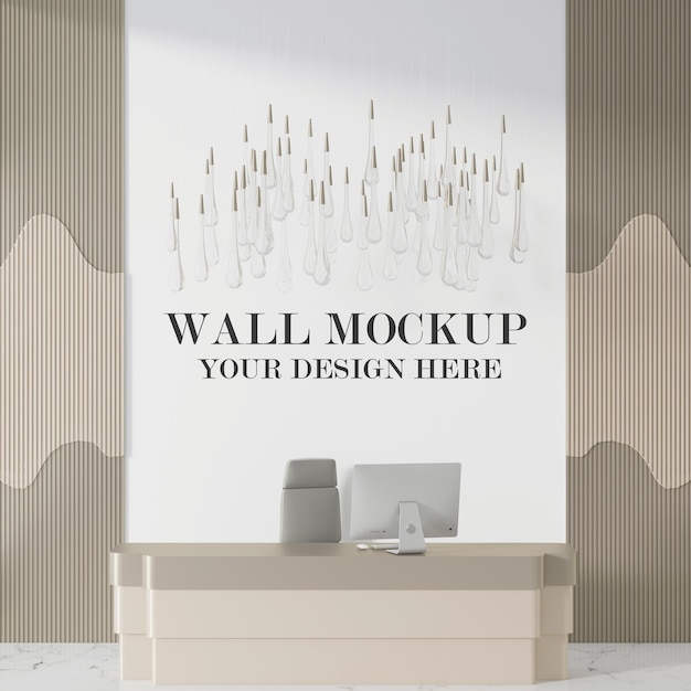 Hotel or office reception desk wall mockup