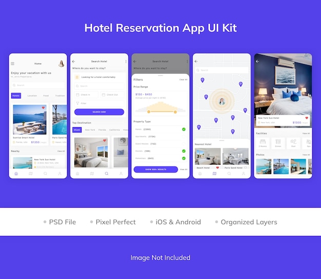 Hotel reservation app ui kit