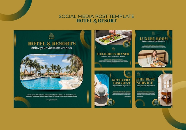 PSD modello di post social media di concetto di hotel e resort