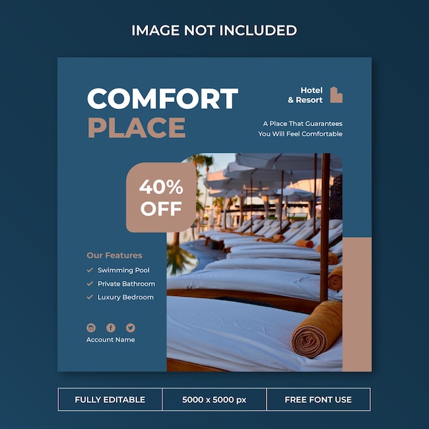 Hotel resort instagram post social media template