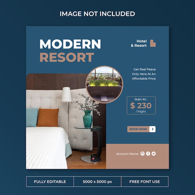 Hotel resort instagram post social media template