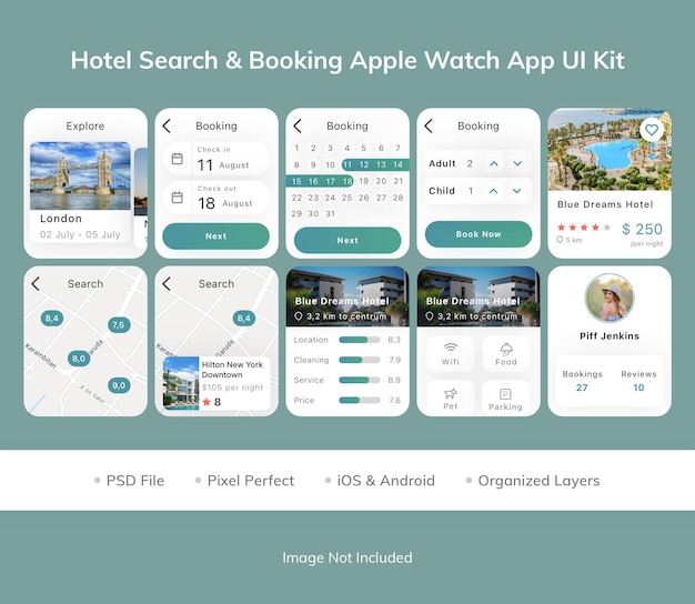 Ricerca hotel e prenotazione kit interfaccia utente dell'app apple watch