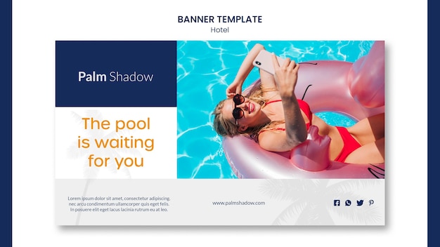 Hotel with swimming pool banner template