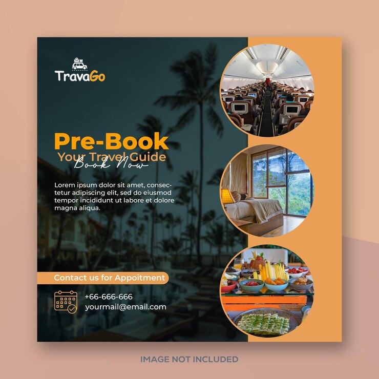 Hotelboeking PSD poster reis flyer met vierkante foto social media banner of post