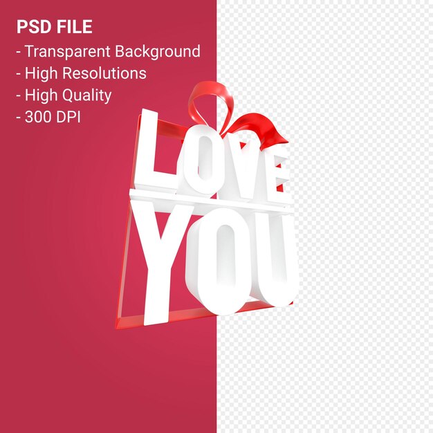 PSD hou van je met boog en lint 3d-ontwerp geïsoleerd