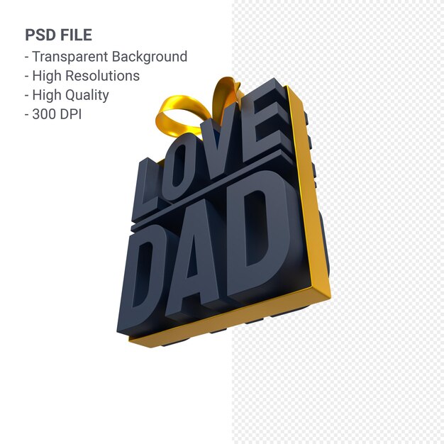 Hou van papa met lint en boog 3D-rendering geïsoleerd