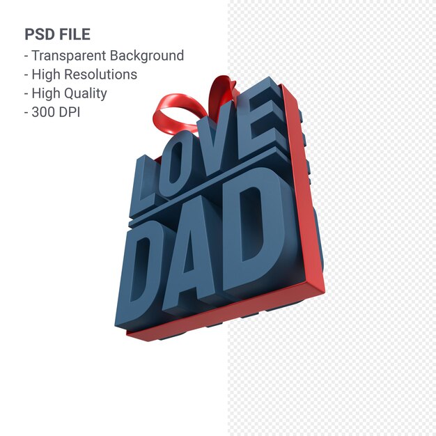 Hou van papa met lint en boog 3D-rendering geïsoleerd