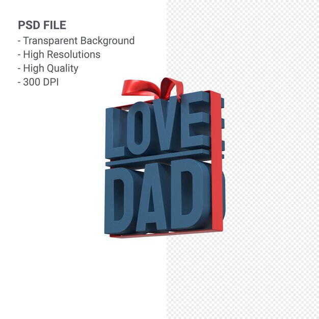 Hou van papa met lint en boog 3D-rendering geïsoleerd