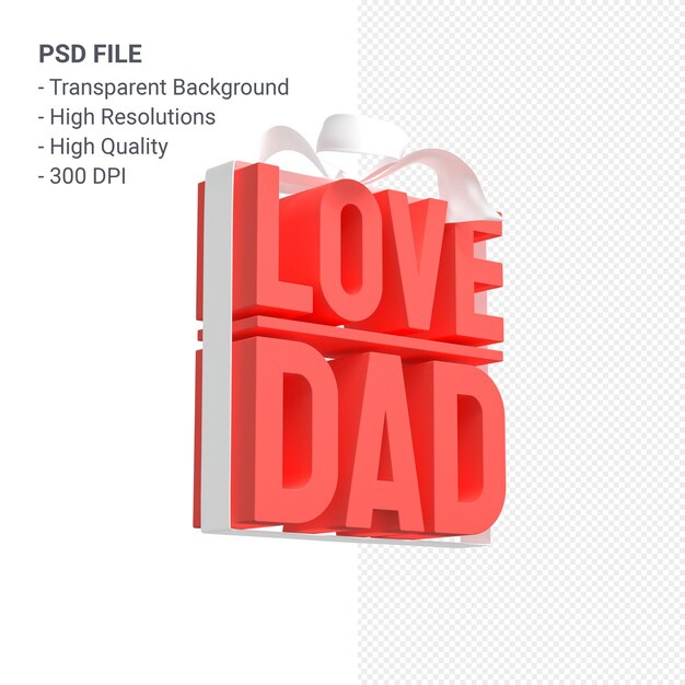 Hou van papa met lint en boog 3D-rendering geïsoleerd