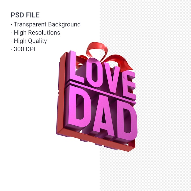 Hou van papa met lint en boog 3D-rendering geïsoleerd