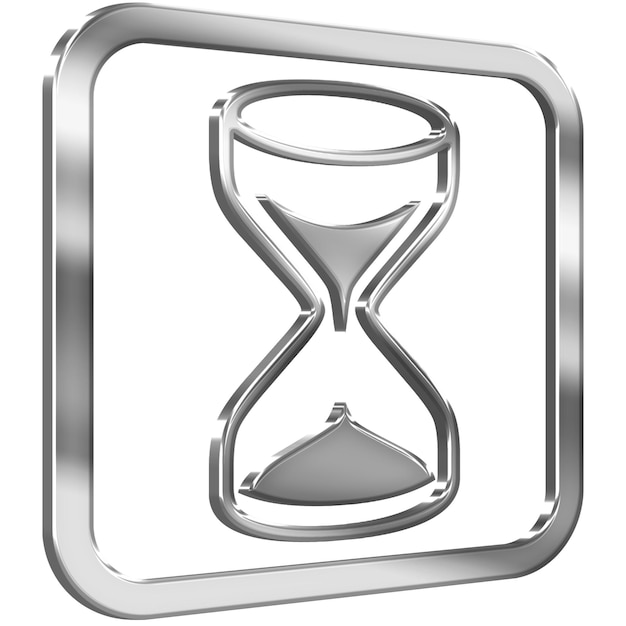 Hourglass 3D icon with silver metallic effect