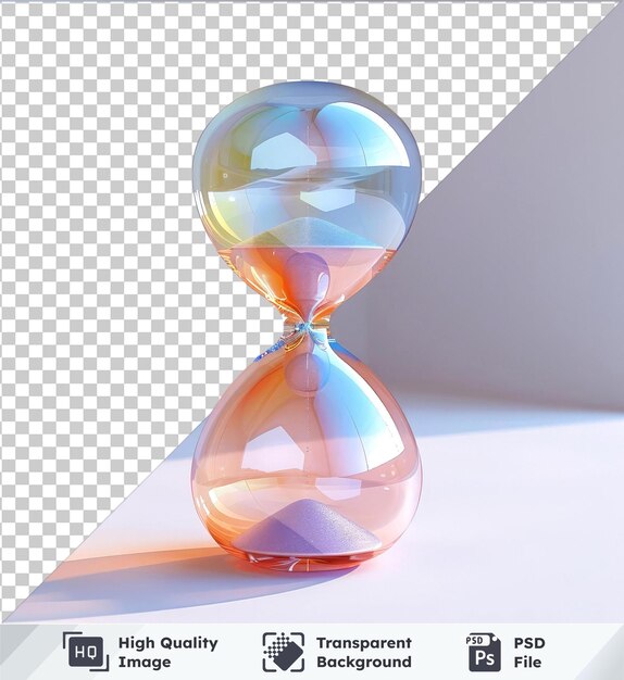 PSD hourglass png image in a clear glass vase on a transparent background against a white wall