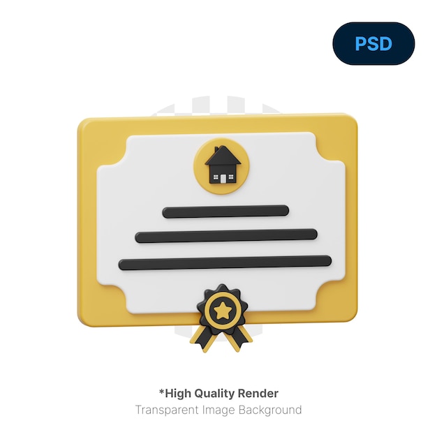 PSD Сертификат на дом 3d icon premium psd