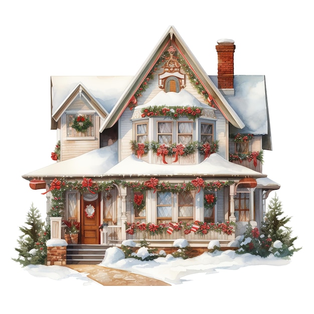 PSD house for christmas event watercolor style ai generated