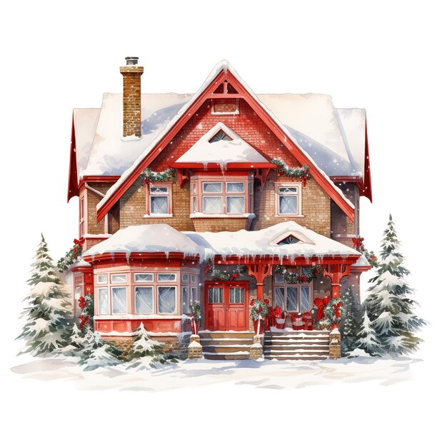 PSD house for christmas event watercolor style ai generated