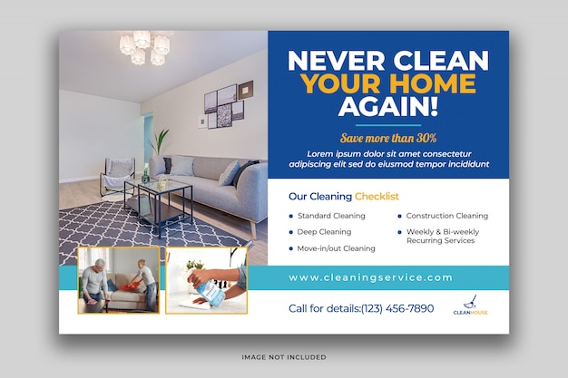 PSD house cleaning services postcard flyer template with eco cleaning products psd premium psd