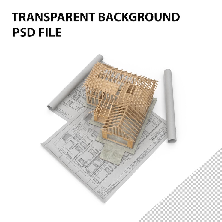 PSD house construction on blueprints png