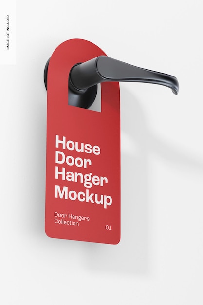 PSD house door hanger mockup, side view