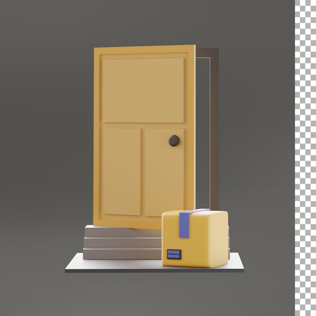 PSD house door with package box 3d illustration