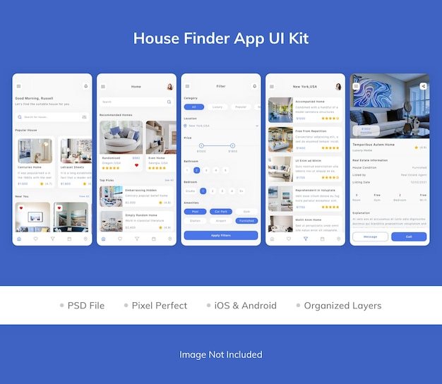 PSD house finder app ui kit