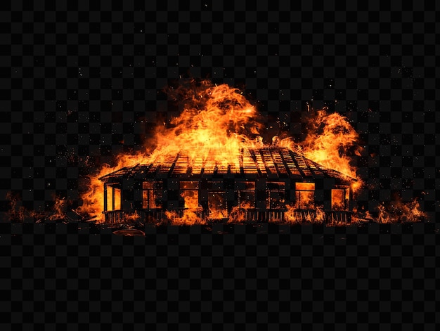 PSD a house on fire with a black background