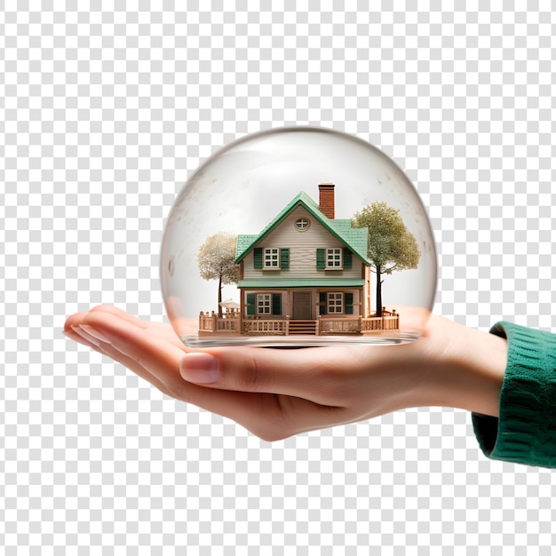 PSD house on hand real estate concept on transparent background