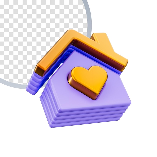 House heart icon 3d render concept on white background