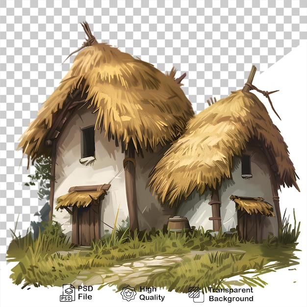 A house illustration with a thatched roof isolated on transparent background