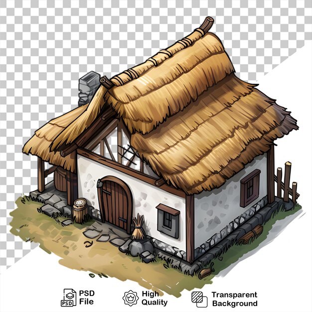 PSD a house illustration with a thatched roof isolated on transparent background