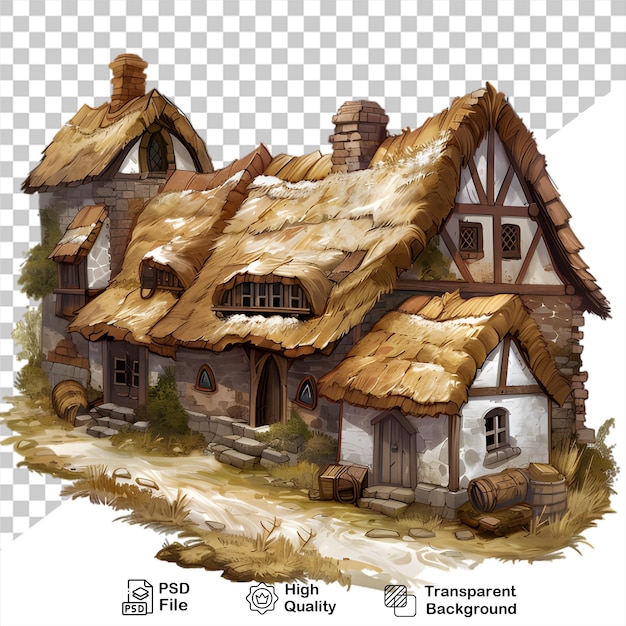 PSD a house illustration with a thatched roof isolated on transparent background