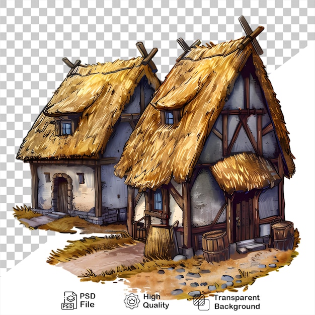 PSD a house illustration with a thatched roof isolated on transparent background