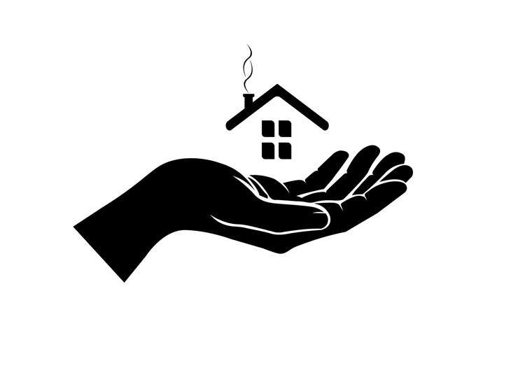 PSD house in hand silhouette vector symbolic art for charity ecofriendly housing amp community support (dom w ręku, sylwetka wektorowa, sztuka symboliczna dla organizacji charytatywnej)
