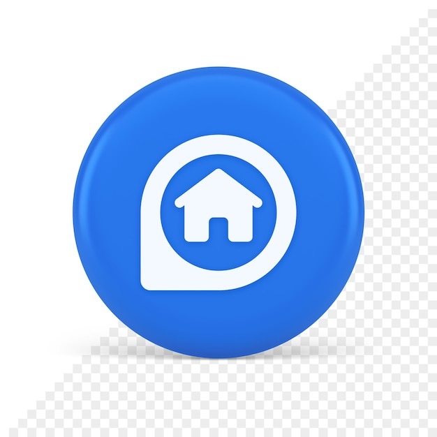 PSD house in map pin gps location distance searching button real estate agency app 3d icon